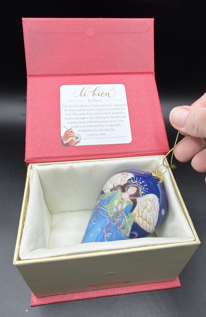 Pier 1 Imports Li Bien Painted Angel Glass Christmas Tree Ornament Box -LO23